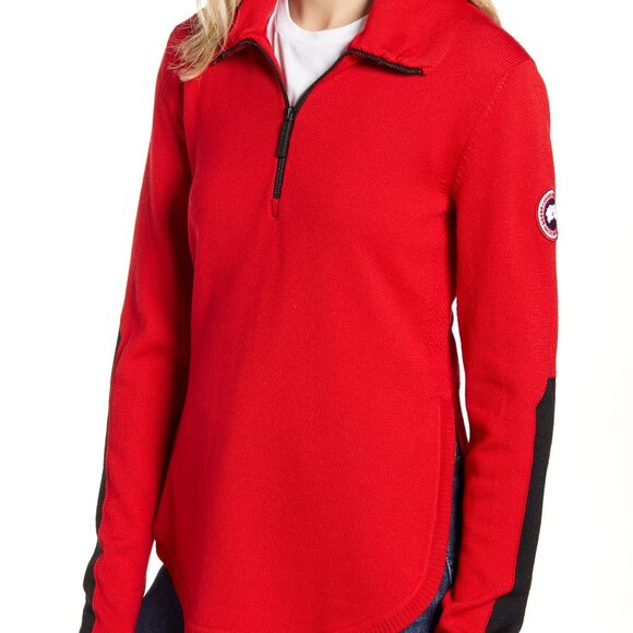 $375 CANADA GOOSE FAIRHAVEN QUARTER ZIP SWEATER SIZE S SMALL RED/BLK - Picture 1 of 7